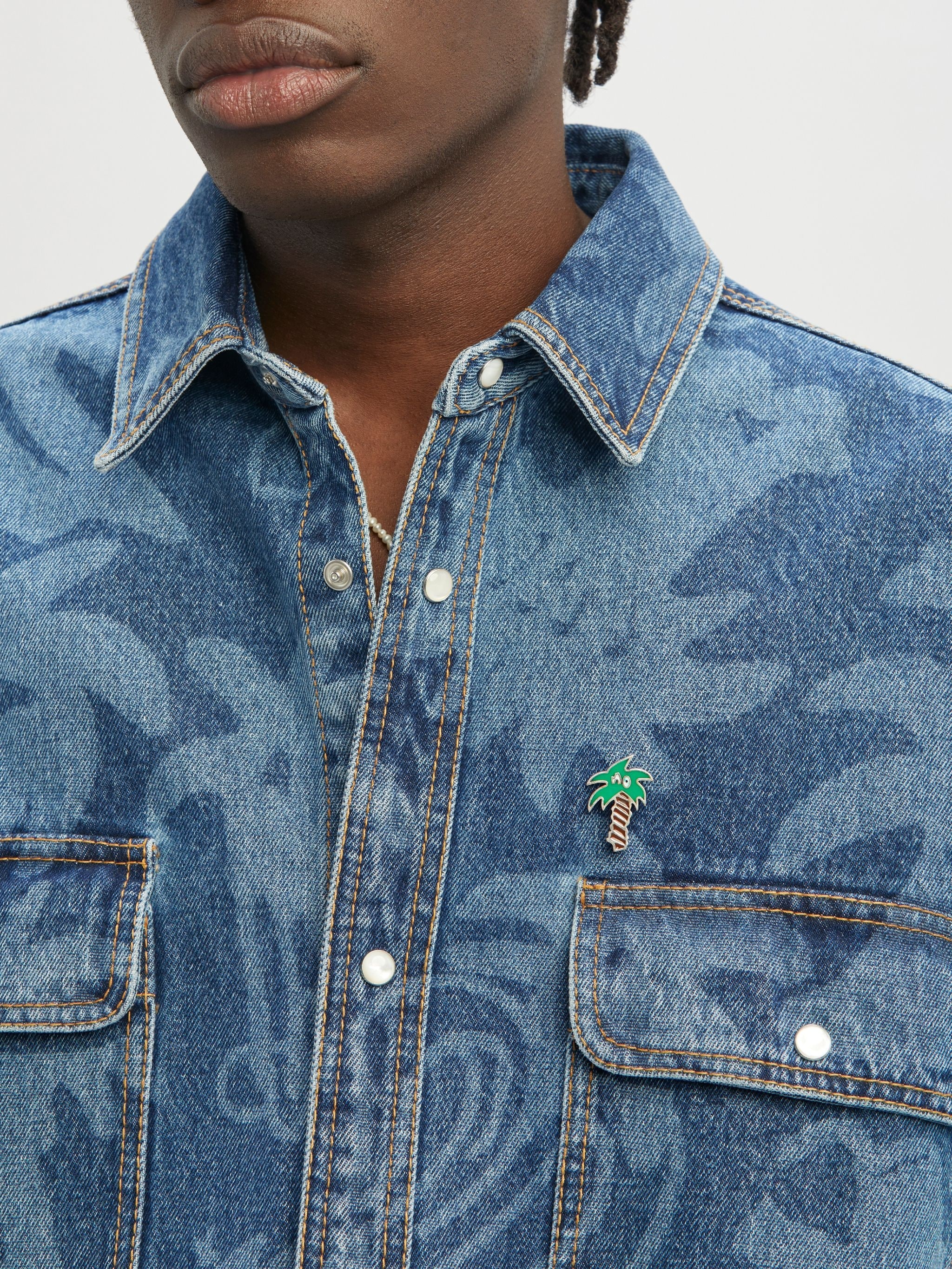 Palmity Allover Laser Denim Shirt - 7