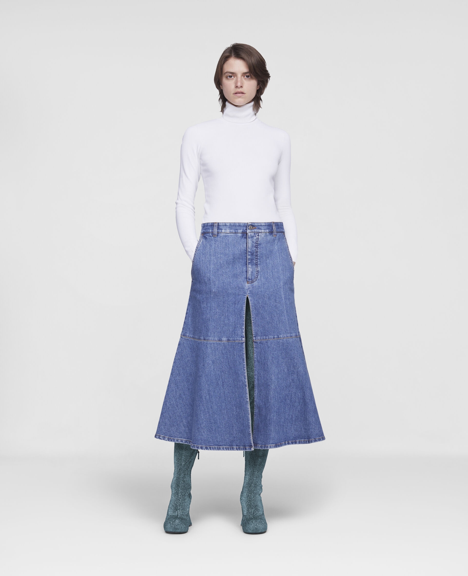 Flared Denim Skirt - 2