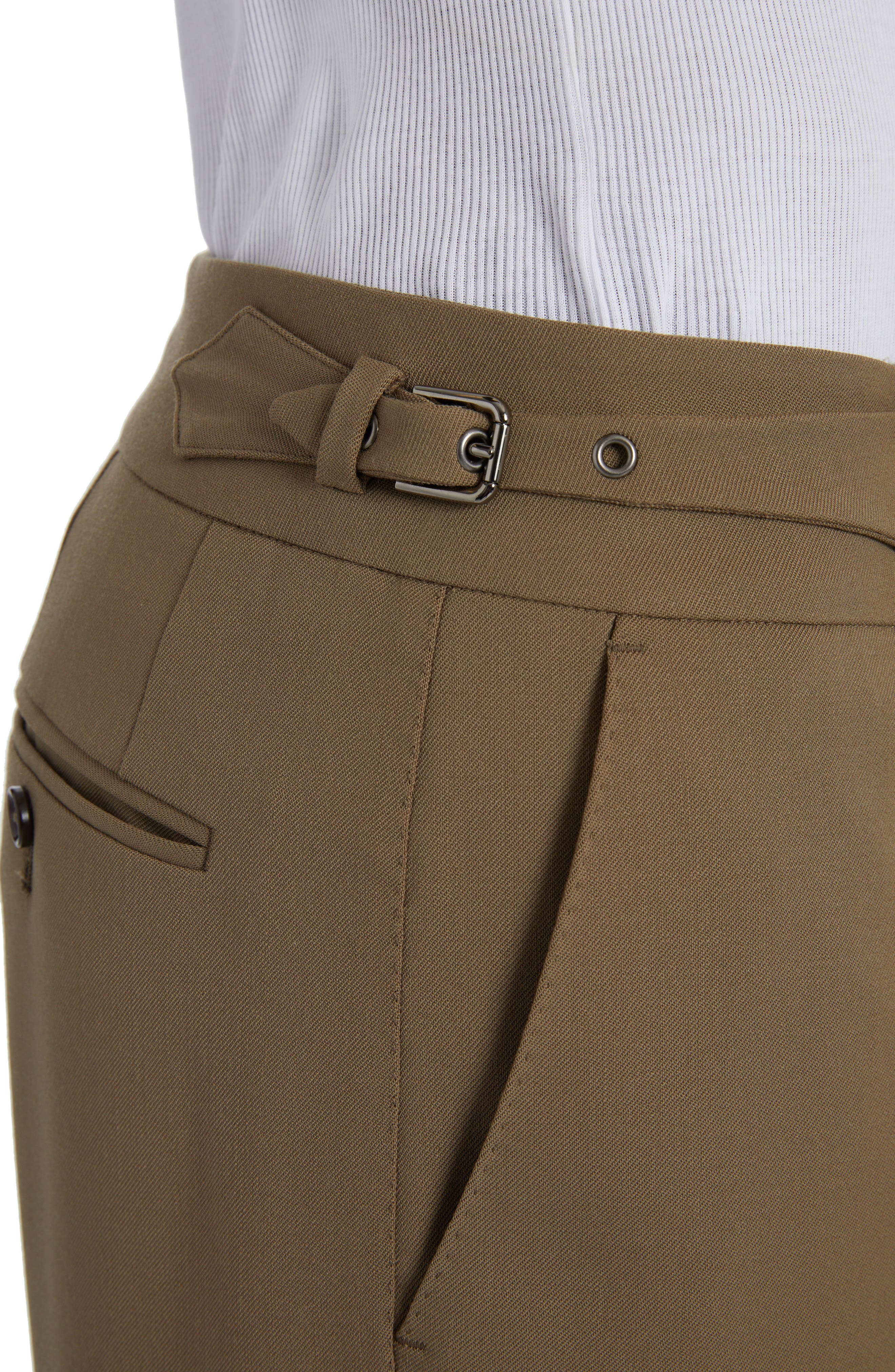 Buckle Waist Wool Stretch Twill Pants - 5