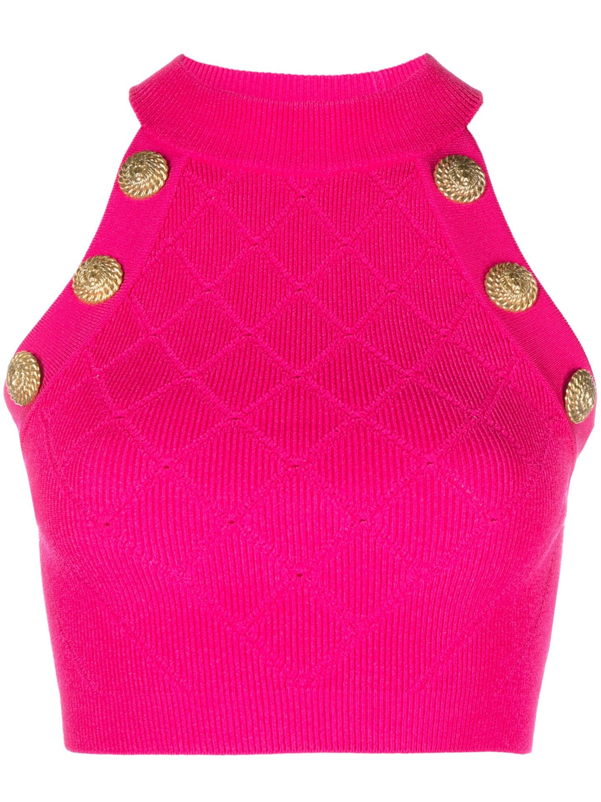 Pink Diamond-Knit Crop Top - 1