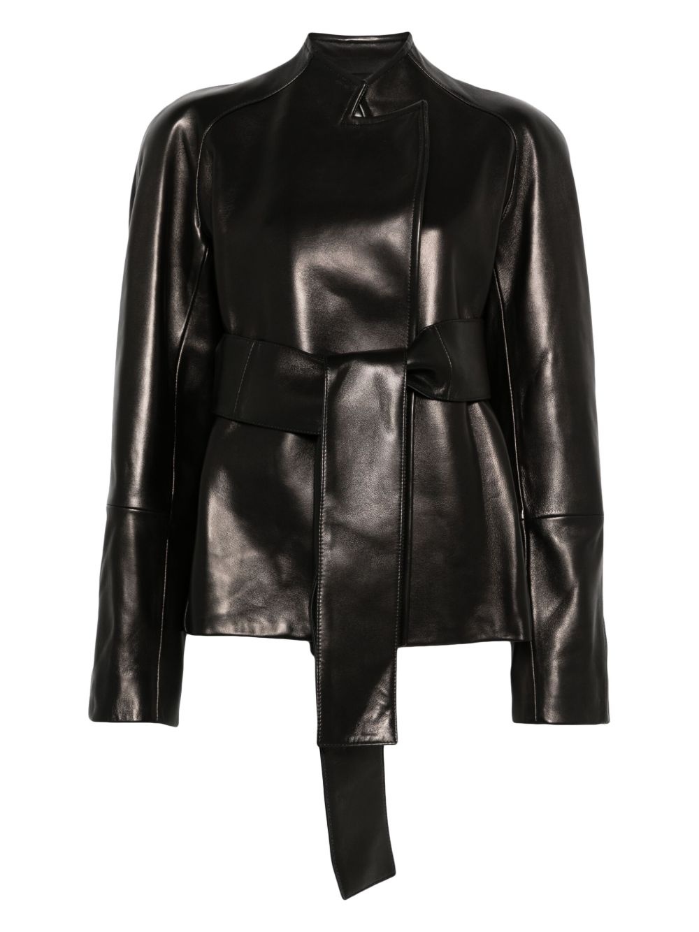 leather belted jacket - 1