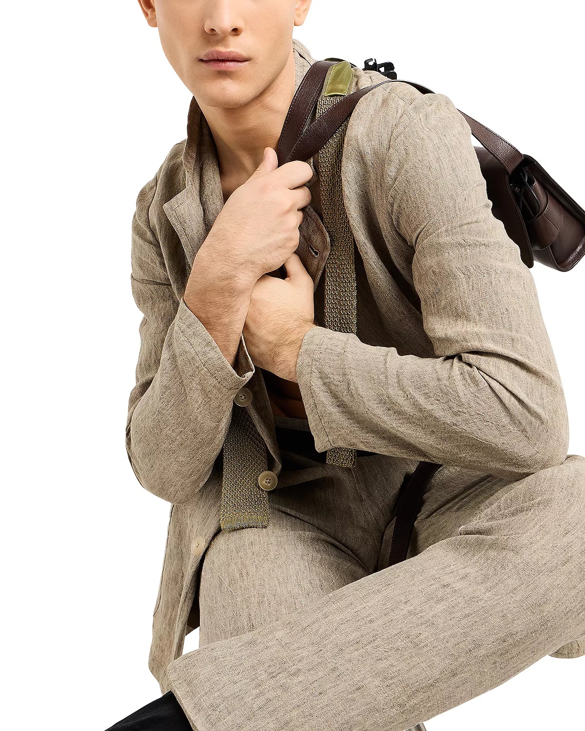 Regular Fit Asymmetric Linen Blazer - 4