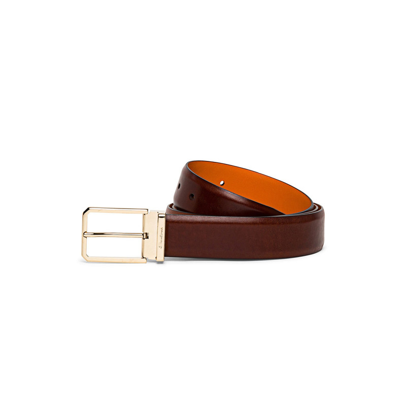 Men’s polished brown leather adjustable belt 1