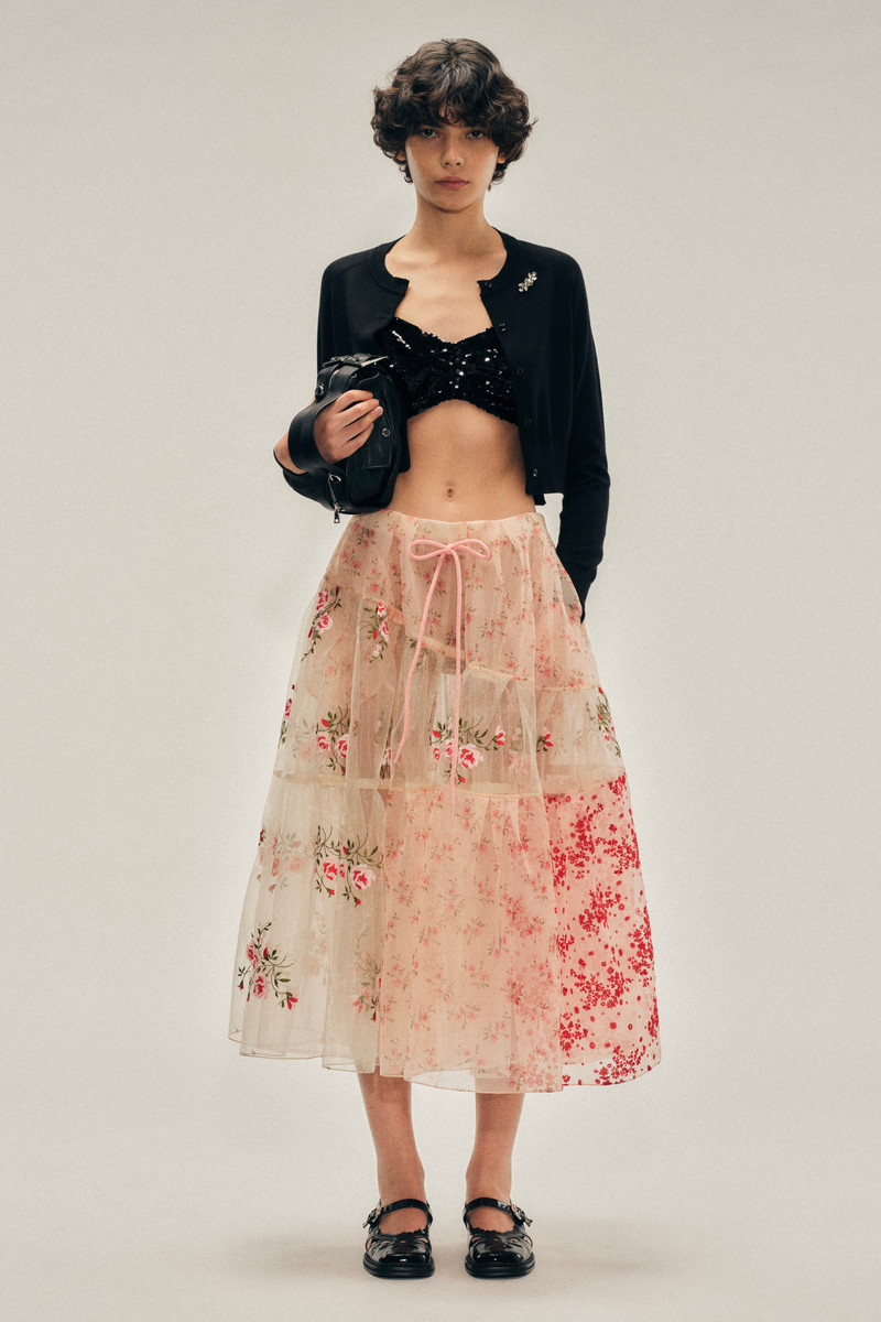 Sheer Overlay Long Patchwork Flounce Skirt 1