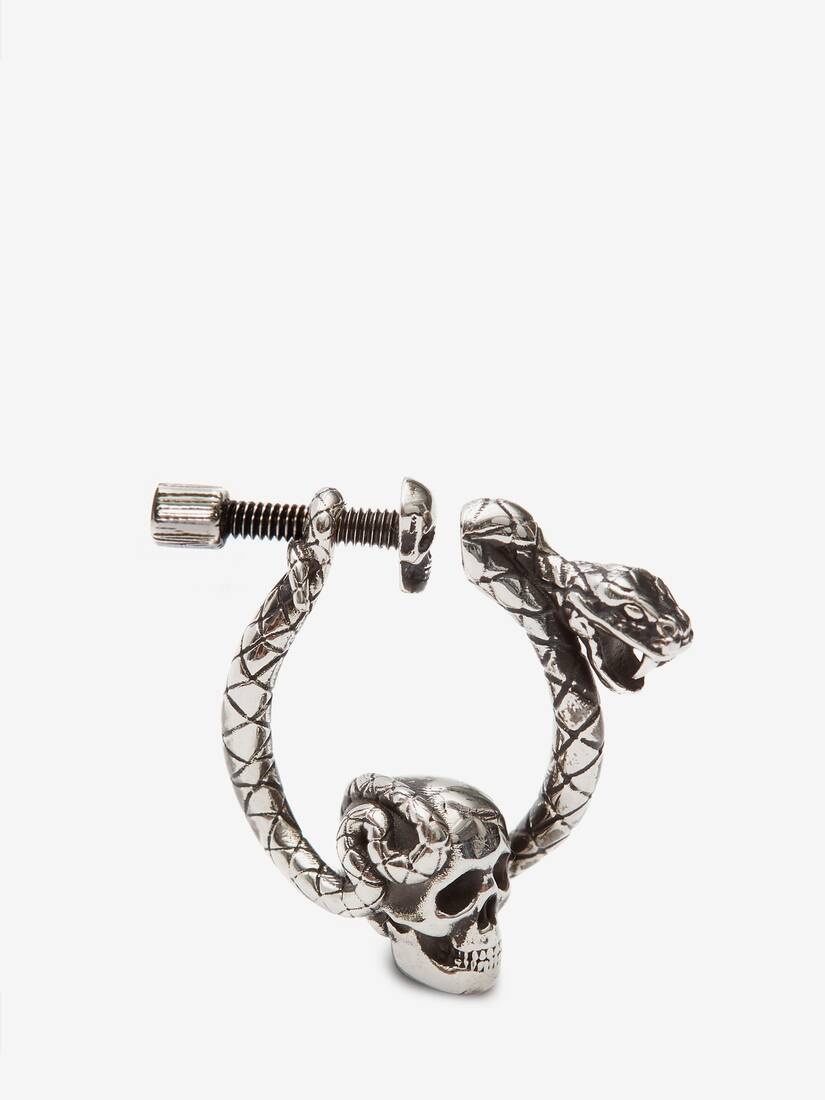 Skull And Snake Earring in Antique Silver - 1