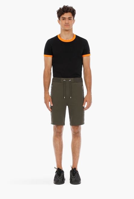 Khaki cotton shorts with embossed khaki Balmain Paris logo - 4