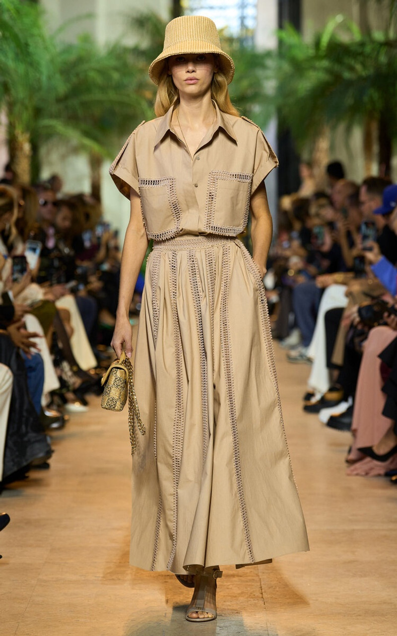 ELIE SAAB Cutout Poplin Shirt khaki outlook