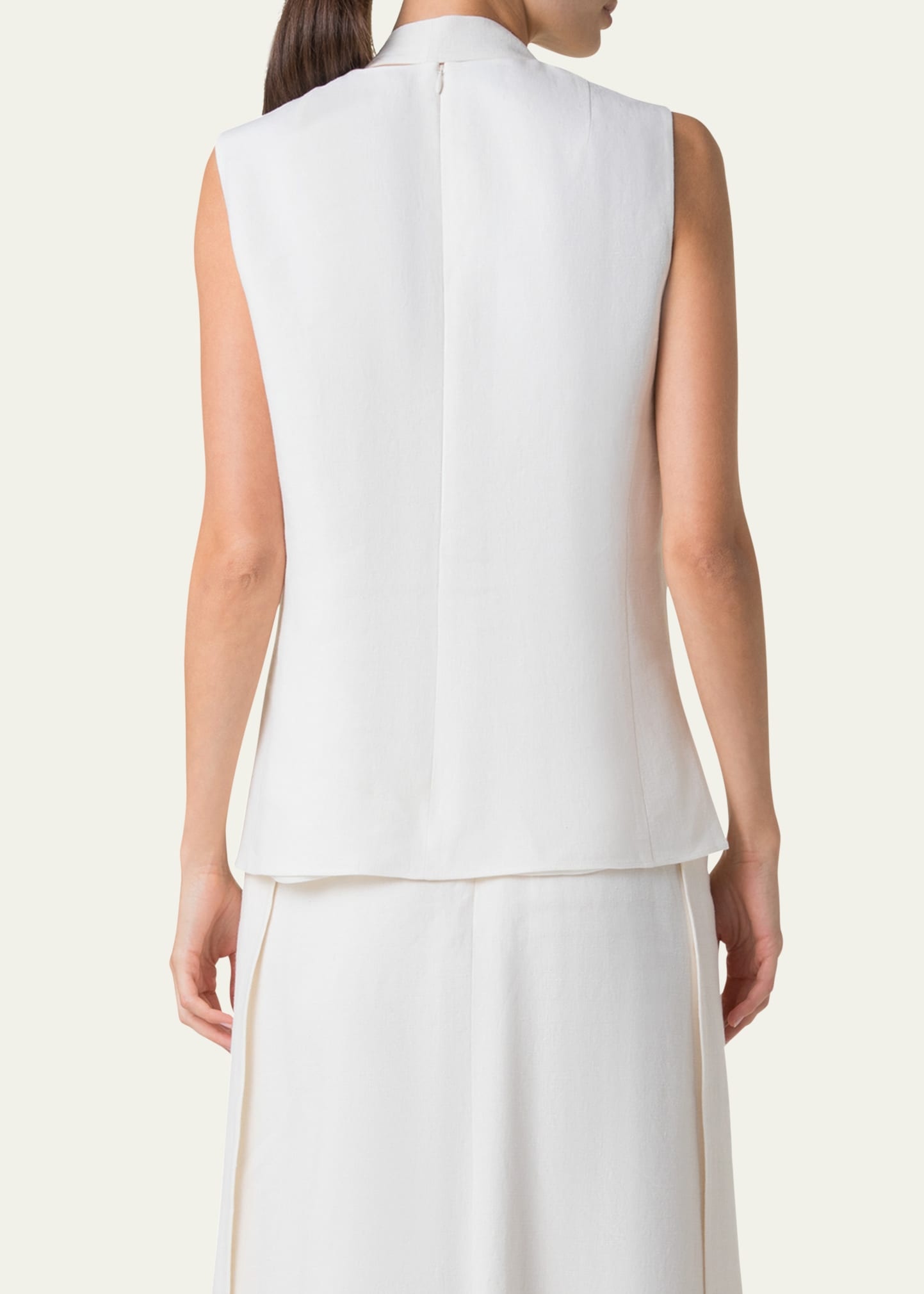 Neck-Tie Stonewash Twisted Linen-Blend Sleeveless Blouse - 3