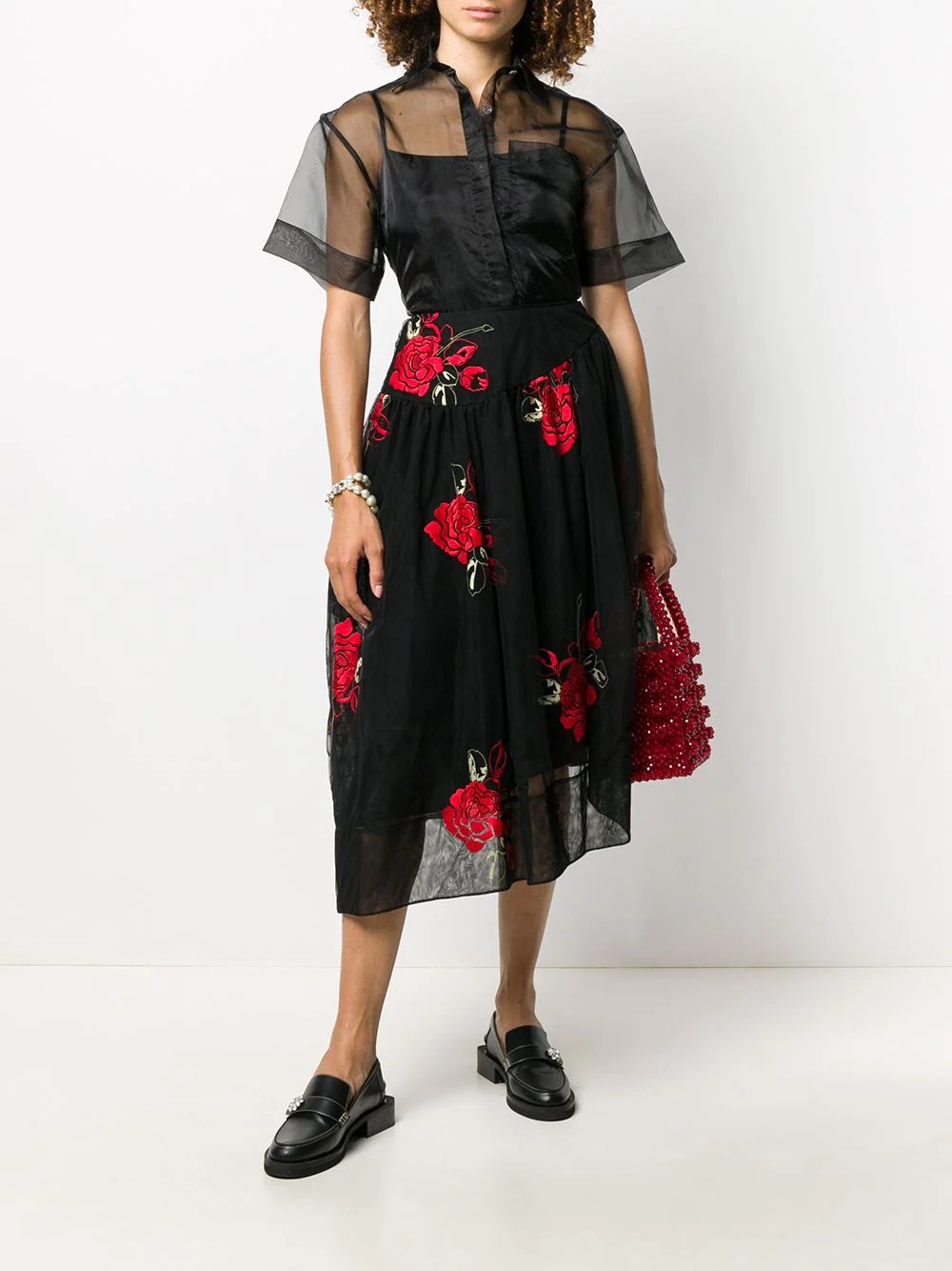 asymmetric embroidered flower skirt - 2