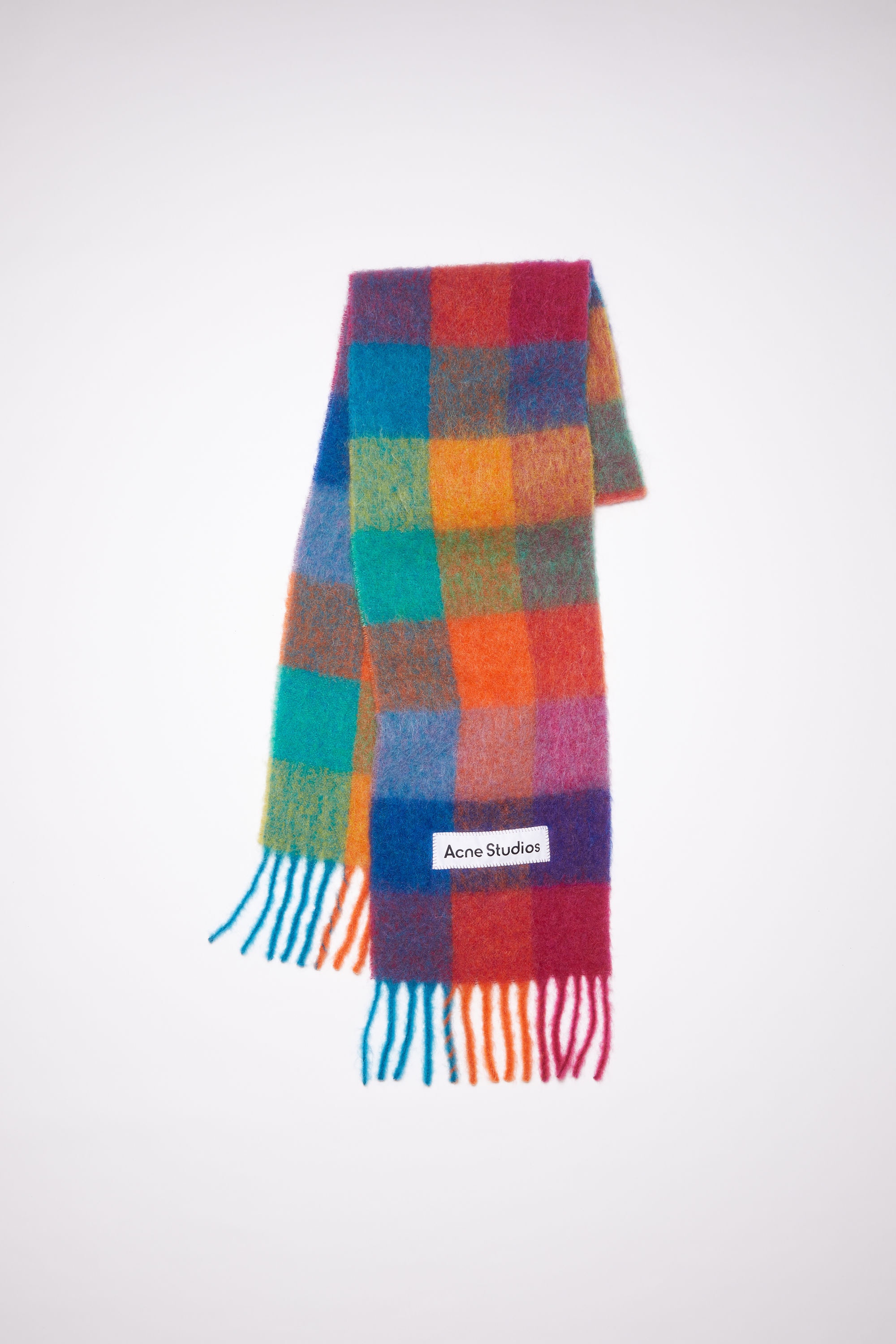 Acne Studios Mohair checked scarf - Fuchsia pink/yellow/blue 