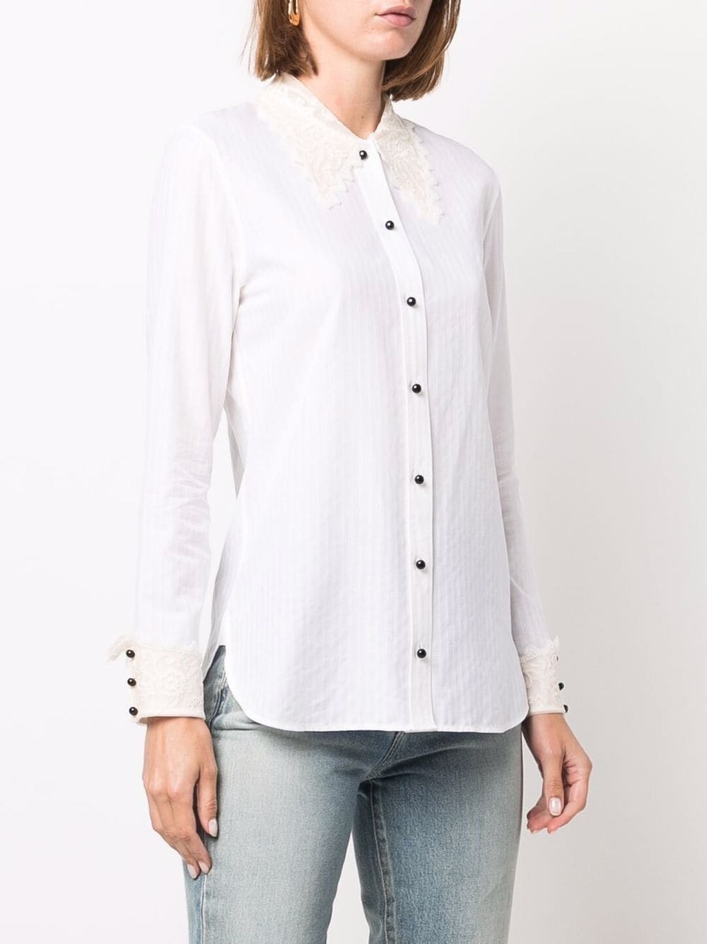 lace-trim striped shirt - 3