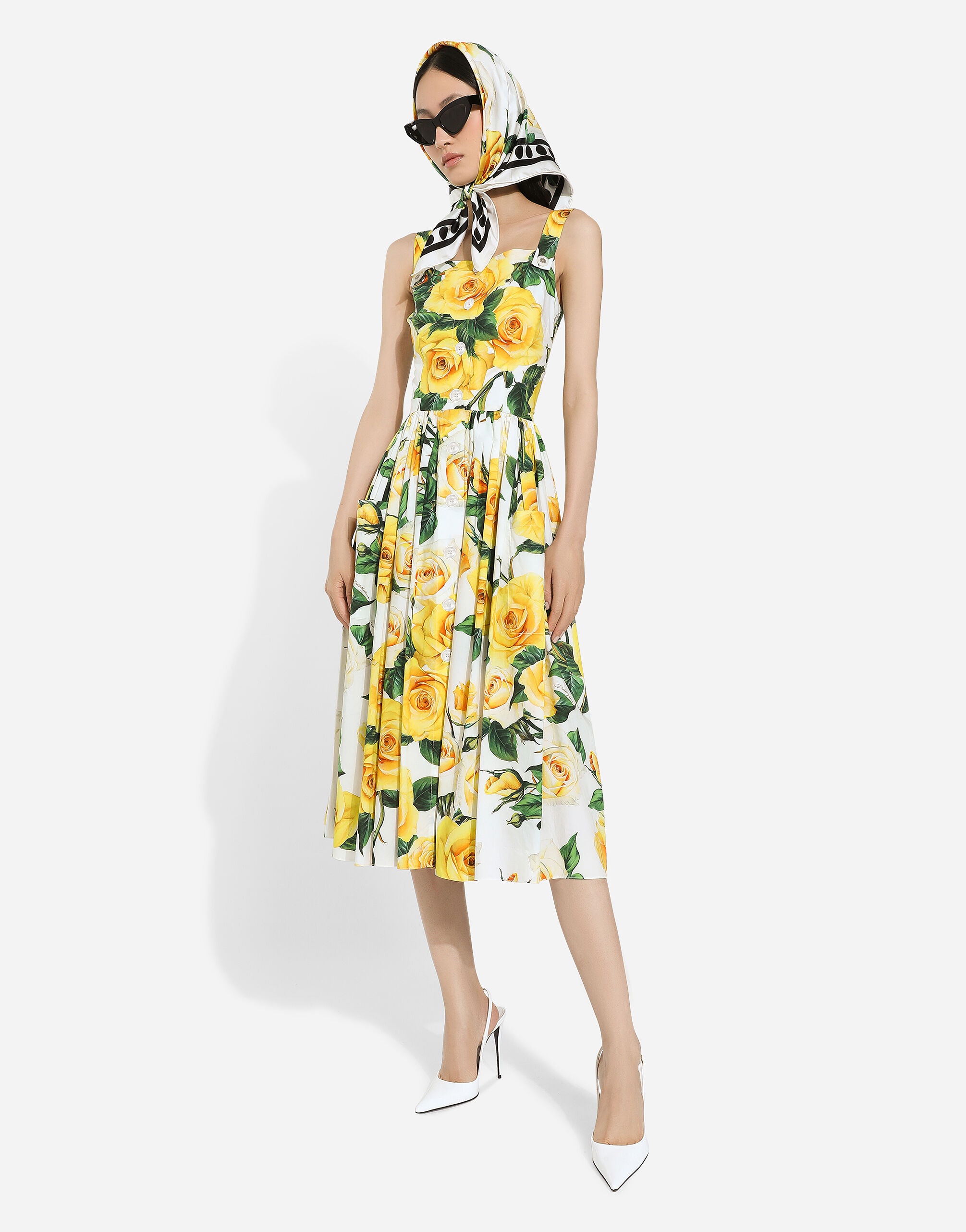 Cotton sundress with yellow rose print - 5