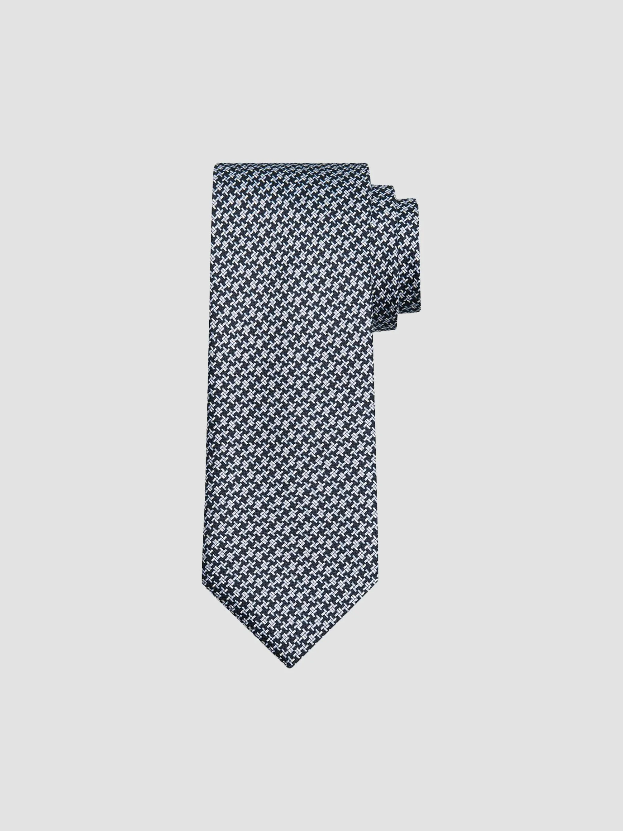 Men's Micro Geometric Print Silk Tie - Deep Blue - 1