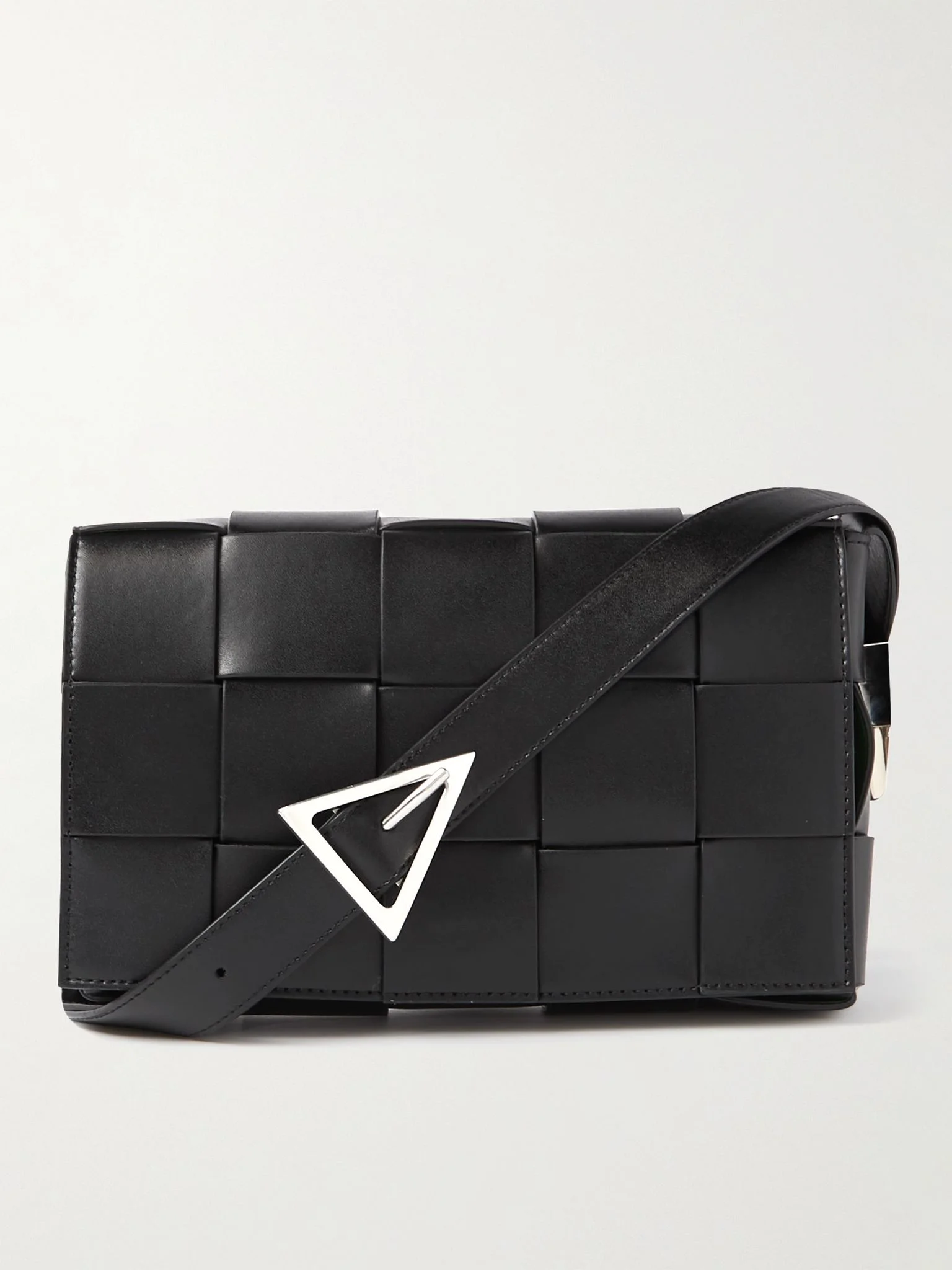 Intrecciato Leather Messenger Bag Black - 1