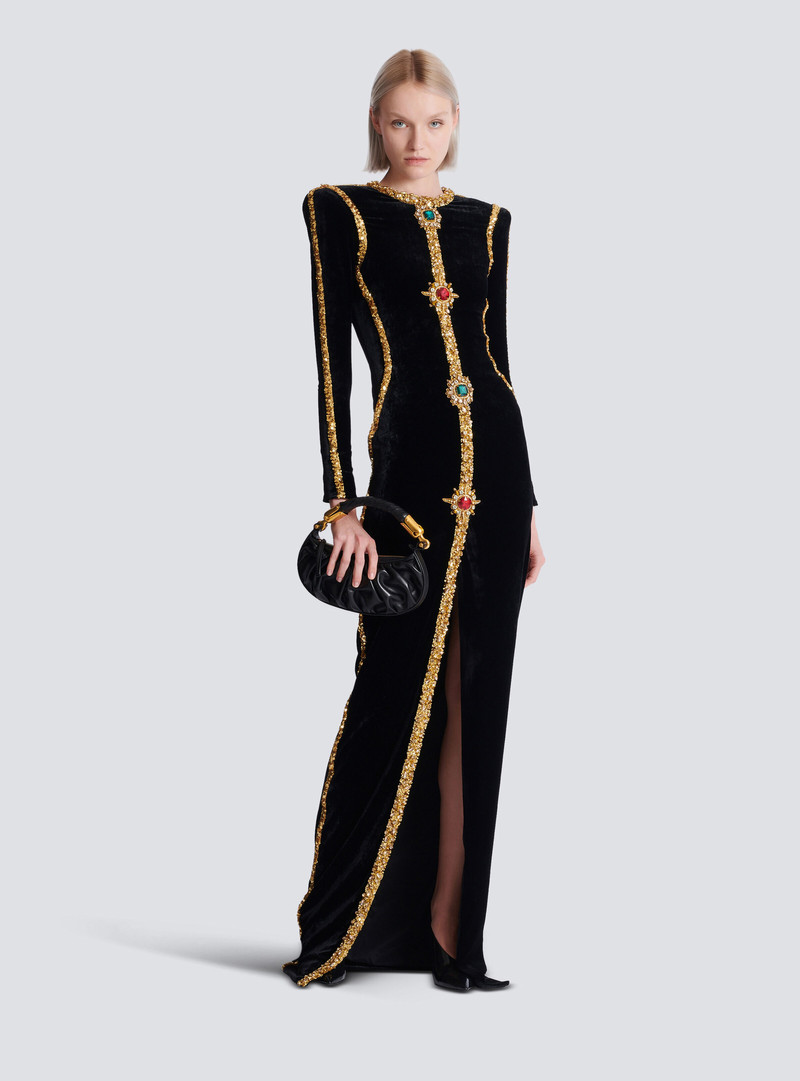 Balmain Long embellished velvet dress outlook