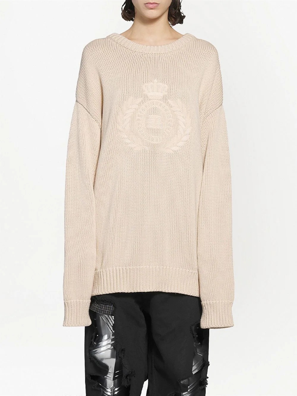 embroidered-design long-sleeve jumper - 3