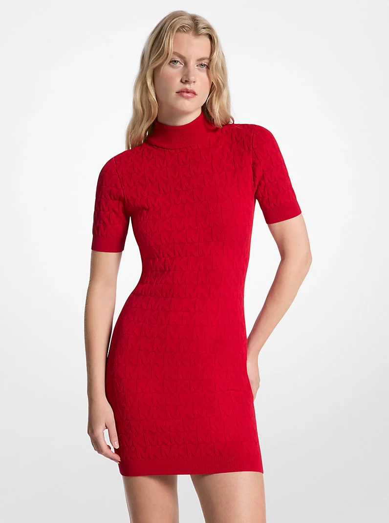 Logo Jacquard Knit Mock Neck Dress - 1