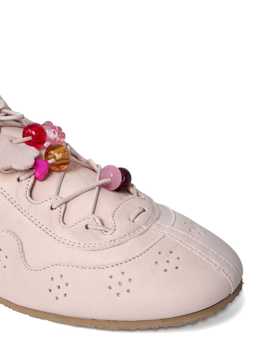 beaded lace-up leather sneakers - 4
