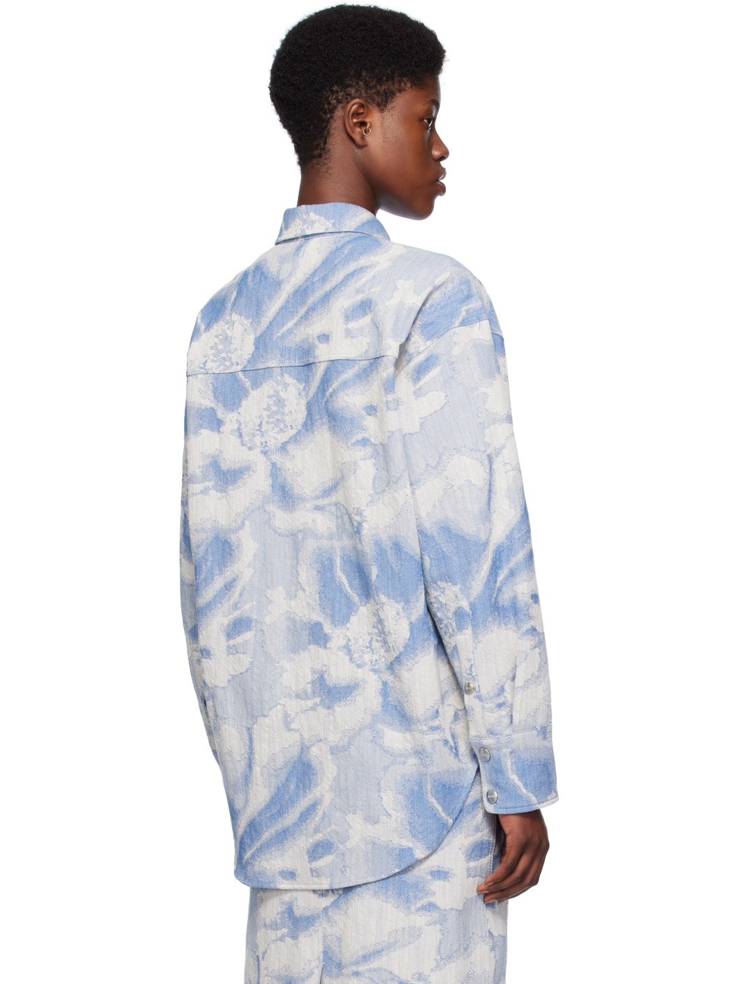 Blue Embroidered Denim Shirt - 3