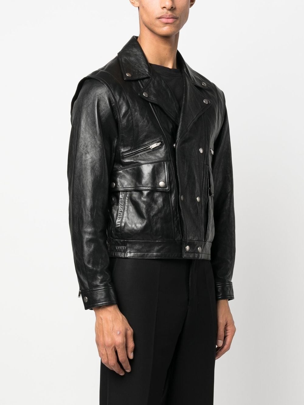 crinkled-effect leather jacket - 3