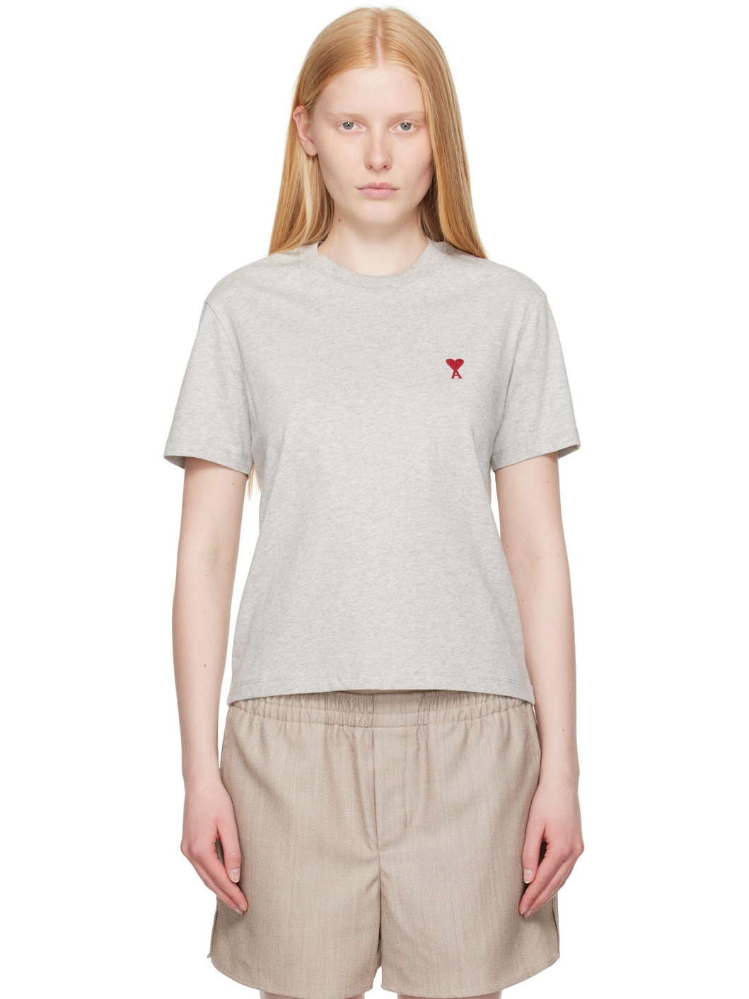 Gray Cotton Ami de Coeur T-shirt - 1