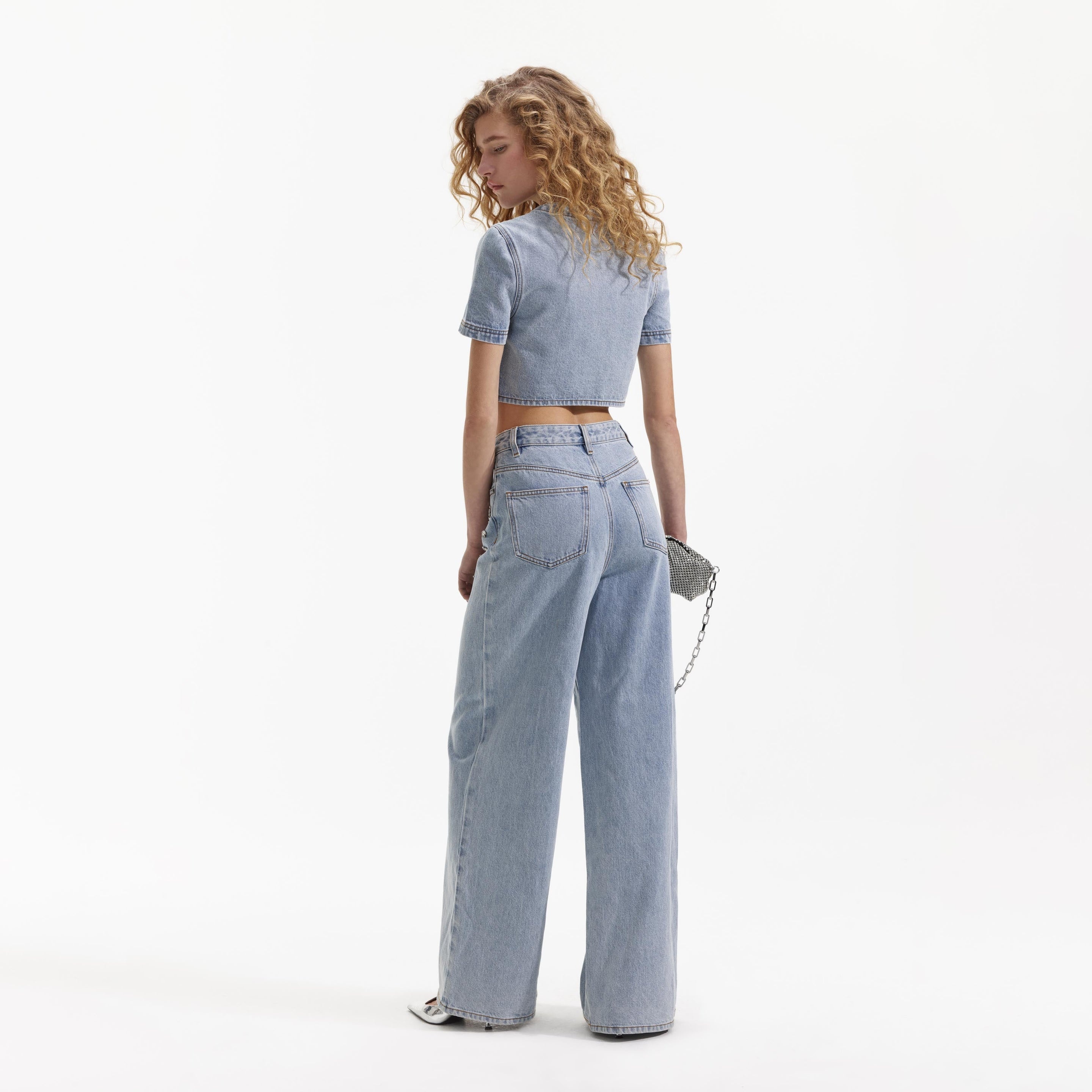 Blue Embellished Denim Top - 3