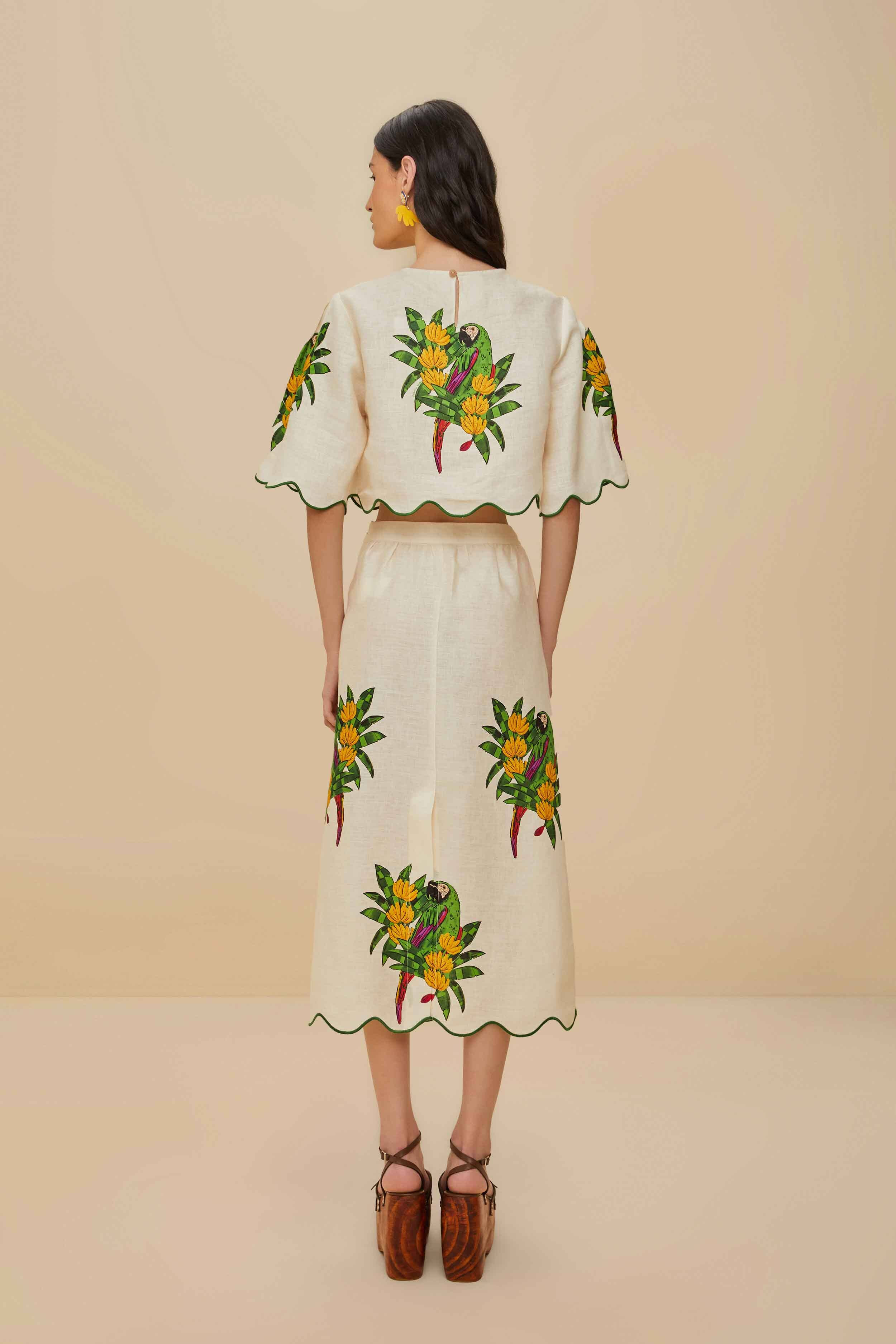 Off-White Maracana Bird Euroflax™ Premium Linen Midi Skirt - 3