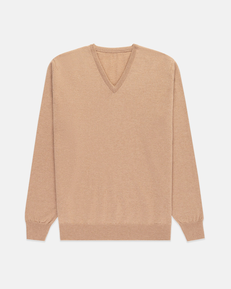 J. PRESS MADE-IN-SCOTLAND TAN CASHMERE V-NECK SWEATER - CLASSIC FIT outlook