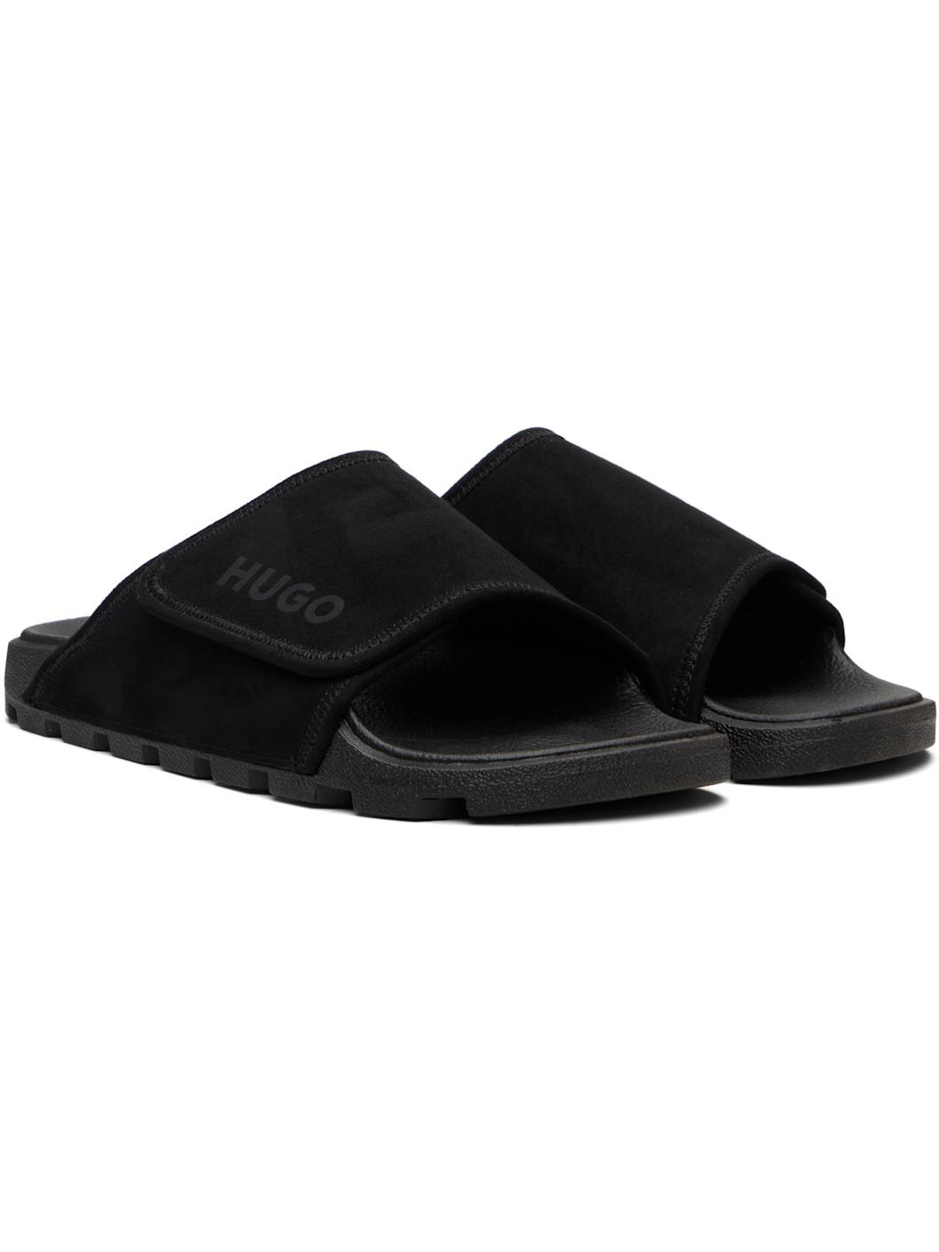 Black Strap Faux-Suede Upper Sandals - 4