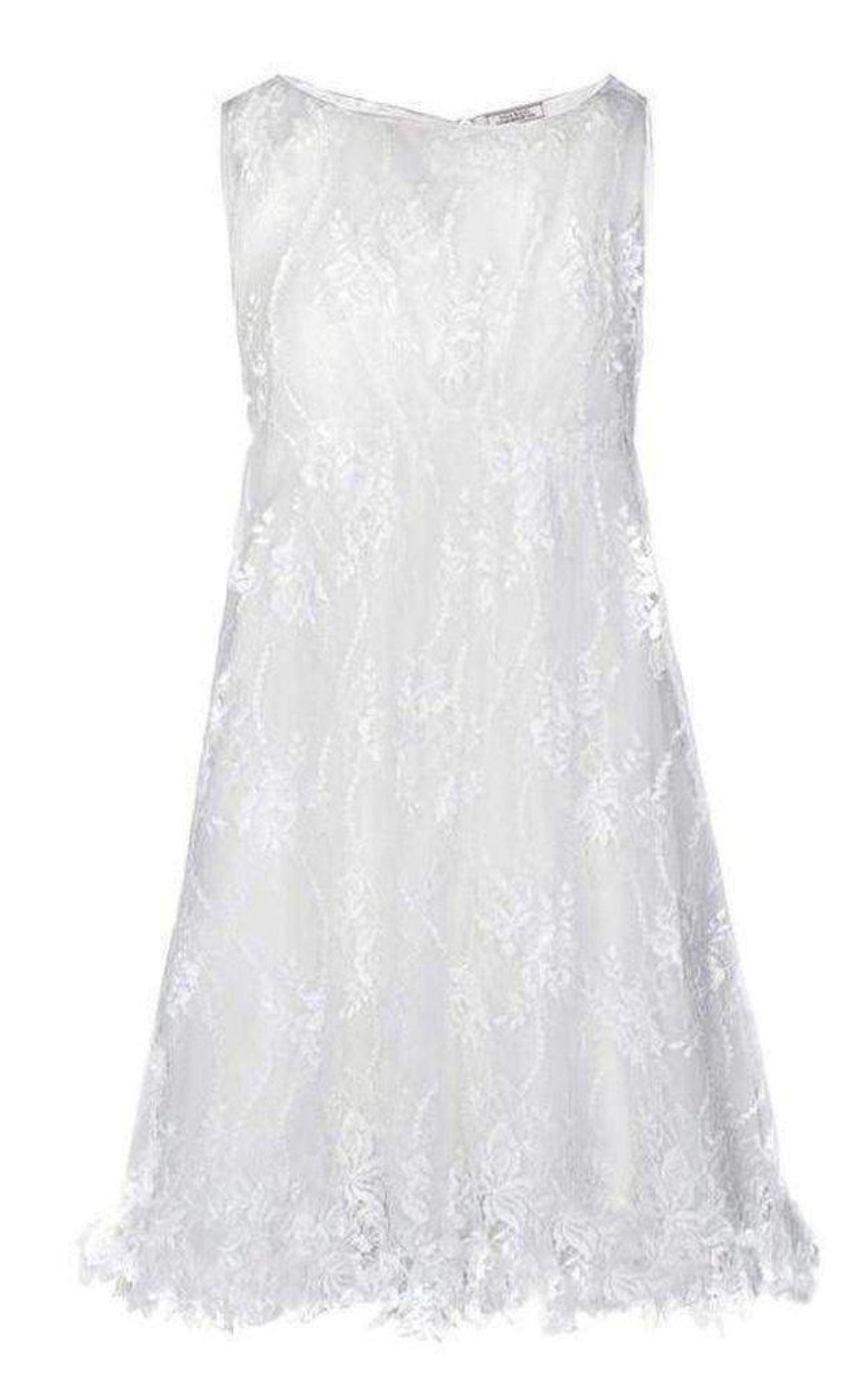 White Cotton Blend Lace Dress - 1