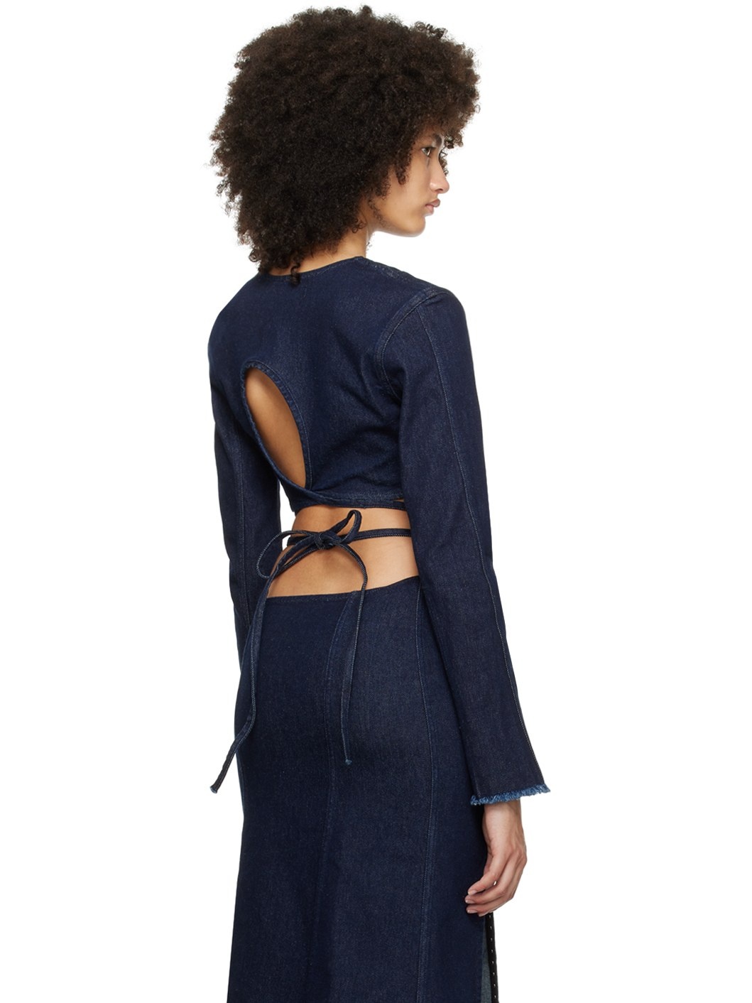 Navy Hook-Eye Denim Long Sleeve T-Shirt - 3