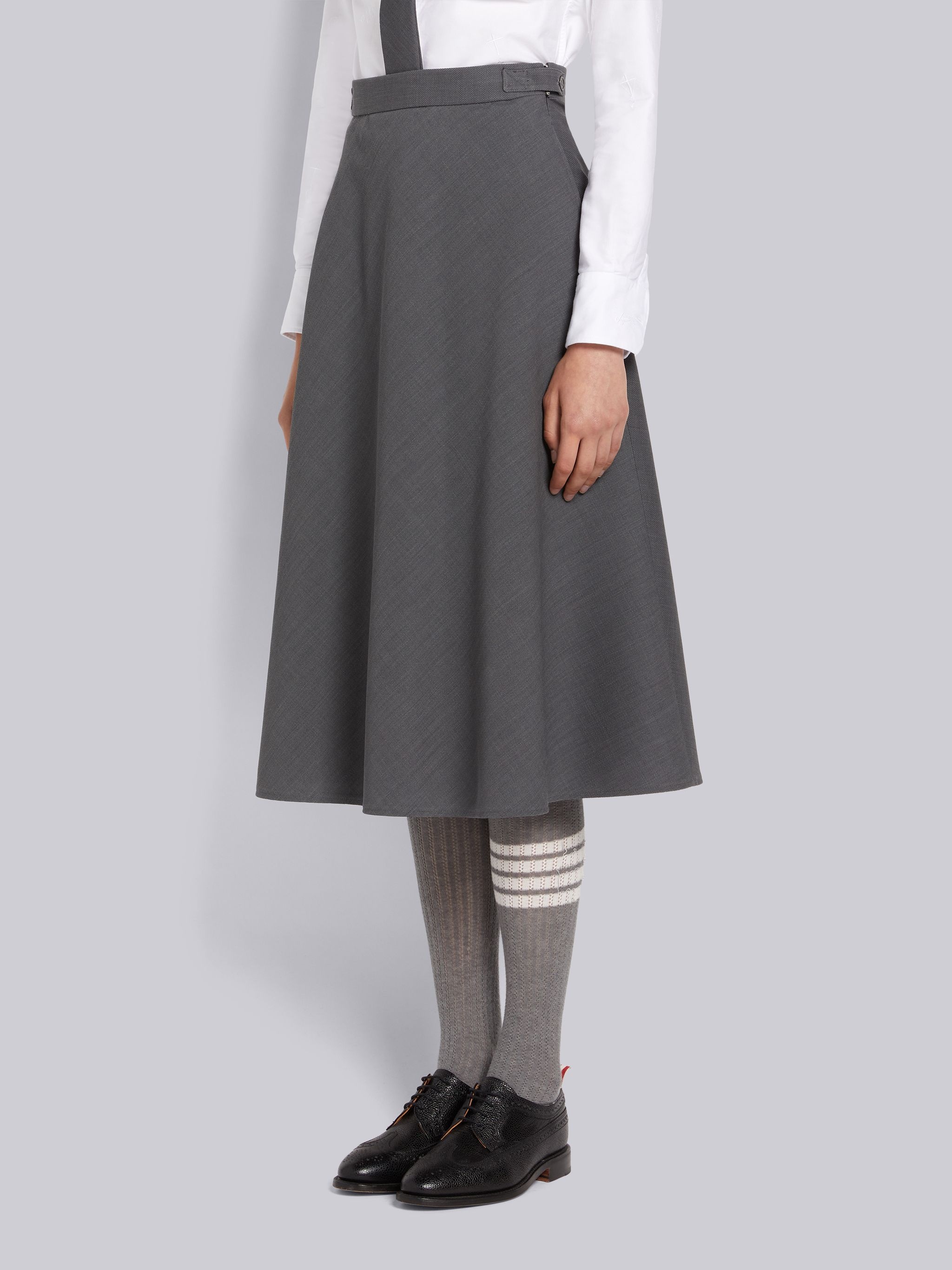 Medium Grey Wool Pique Suiting Side Tab A-line Below the Knee Skirt - 2