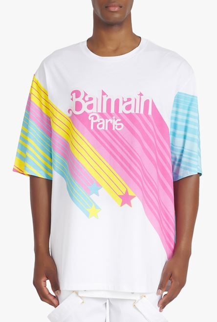 Balmain x Barbie - Oversized multicolor eco-designed cotton T-shirt with pink Balmain logo print - 5