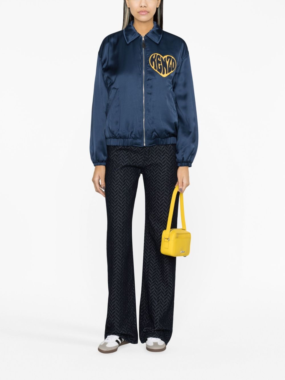 heart-patch satin jacket - 2
