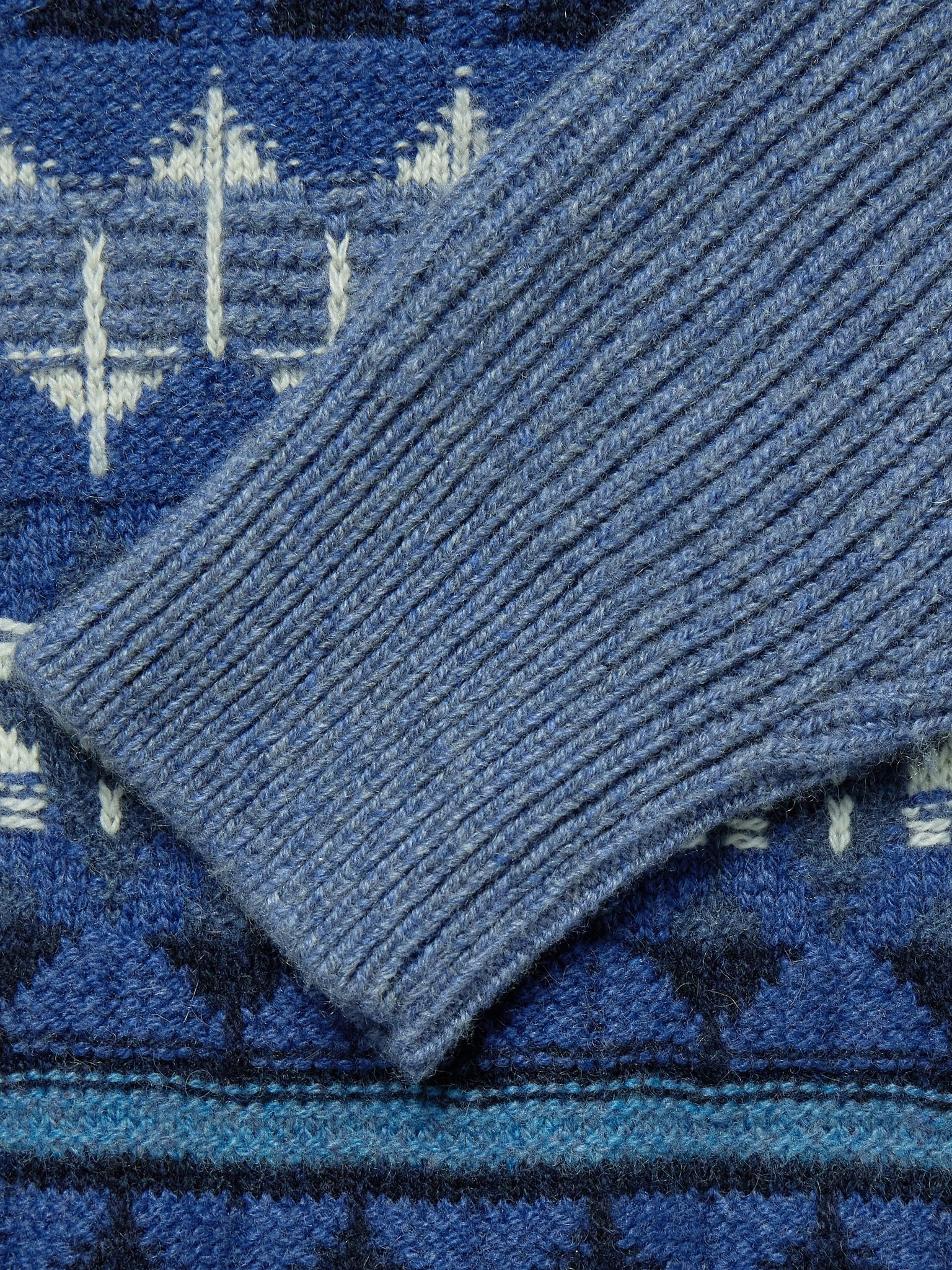 Fair Isle Ribbed-Knit Cashmere Half-Zip Sweater Blue - 5