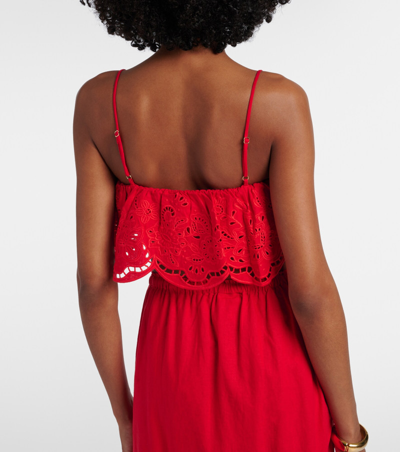 Broderie anglaise linen-blend crop top 4
