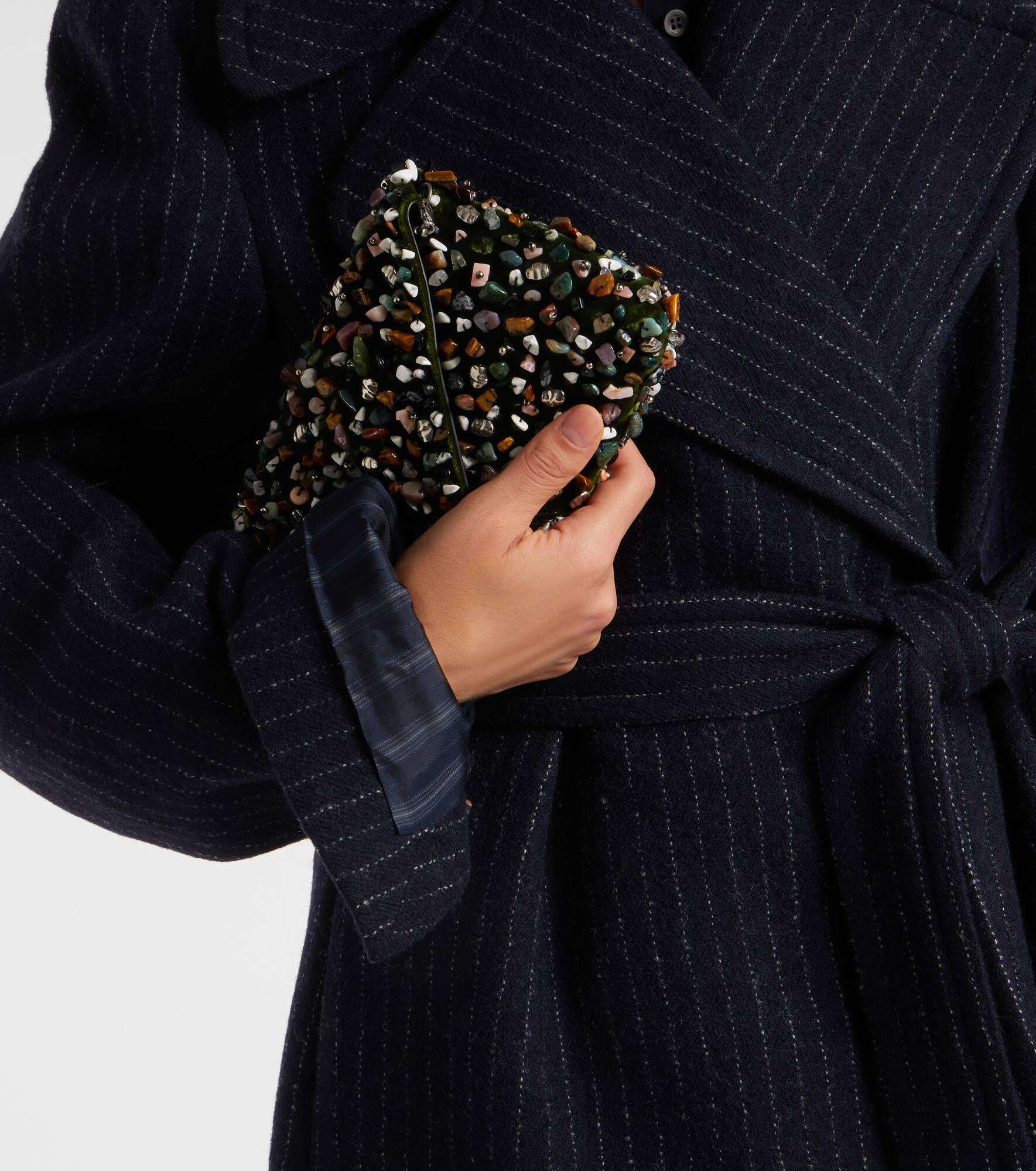 Belted pinstriped wool coat - 6