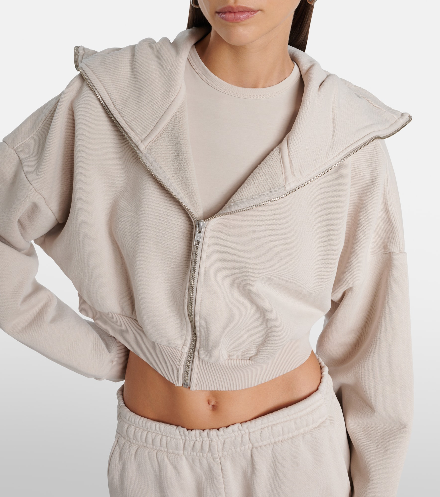 Zip-up cropped cotton hoodie - 4