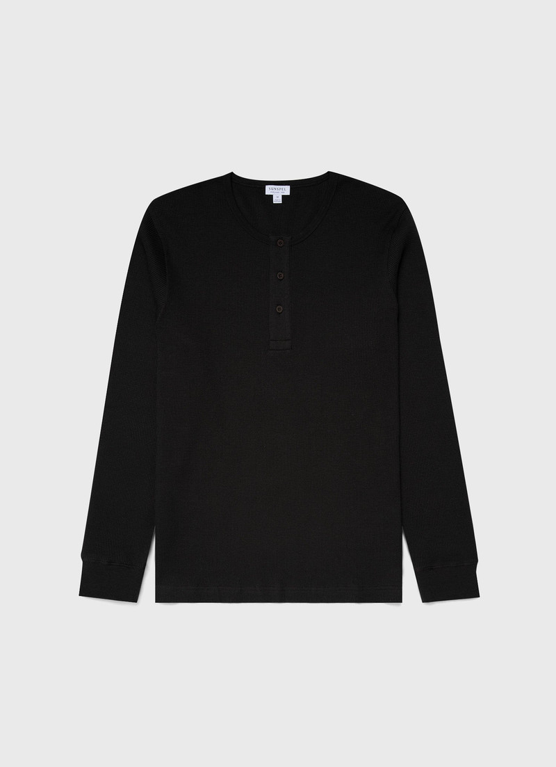 Long Sleeve Waffle Henley - 1