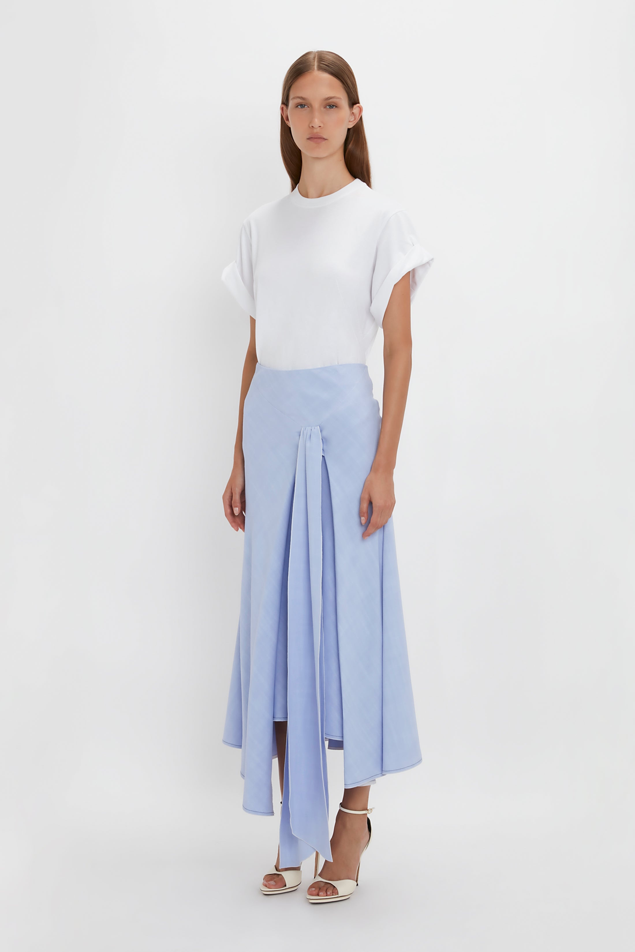 Asymmetric Tie Detail Skirt In Frost - 3