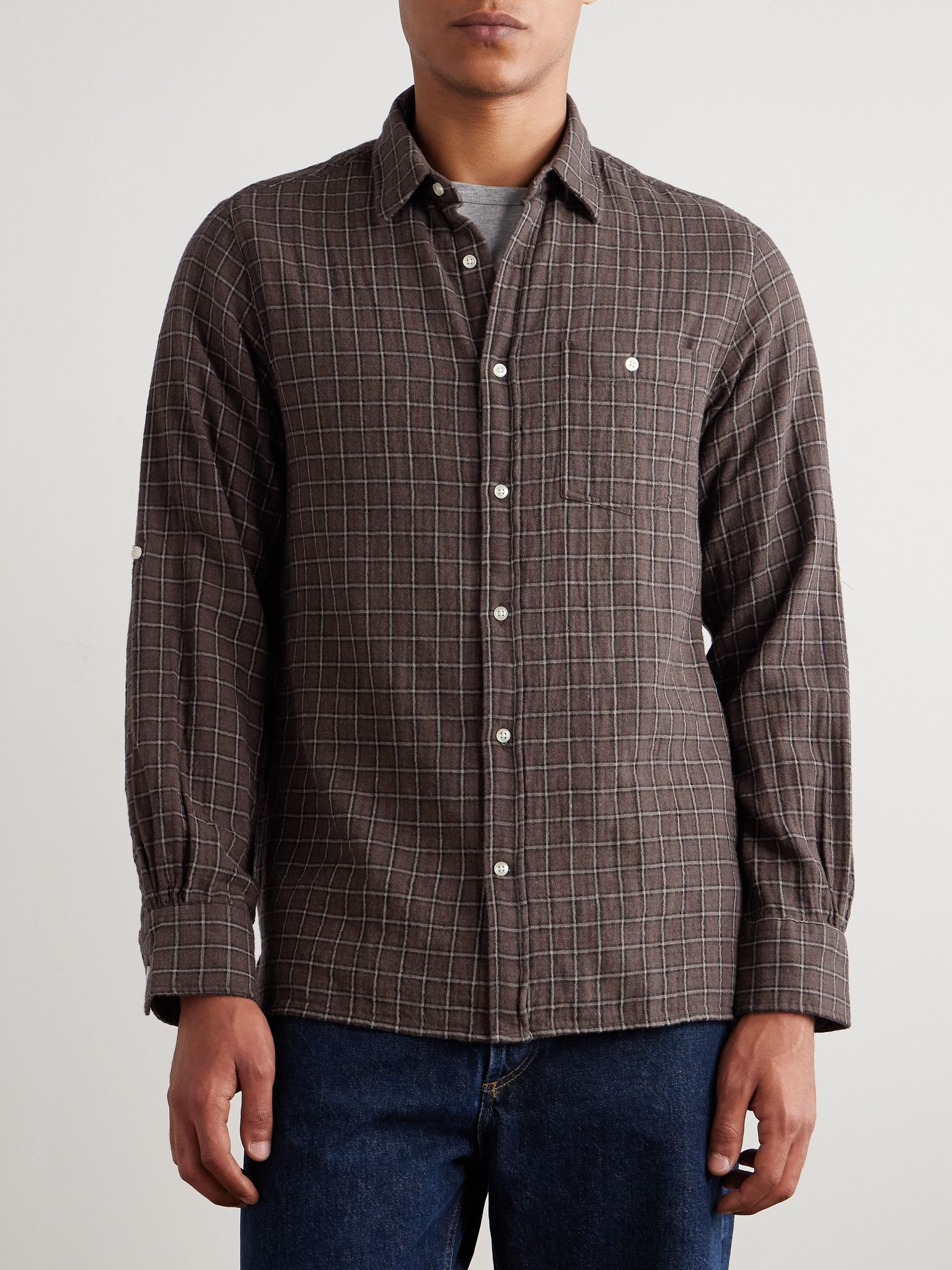 Younes Checked Cotton-Flannel Shirt Brown - 3