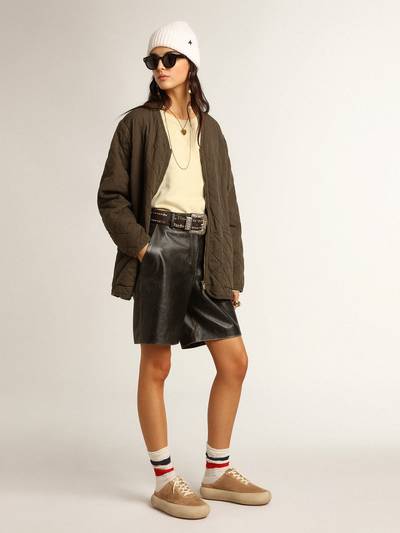 Golden Goose Black leather Bermuda shorts with lived-in effect outlook