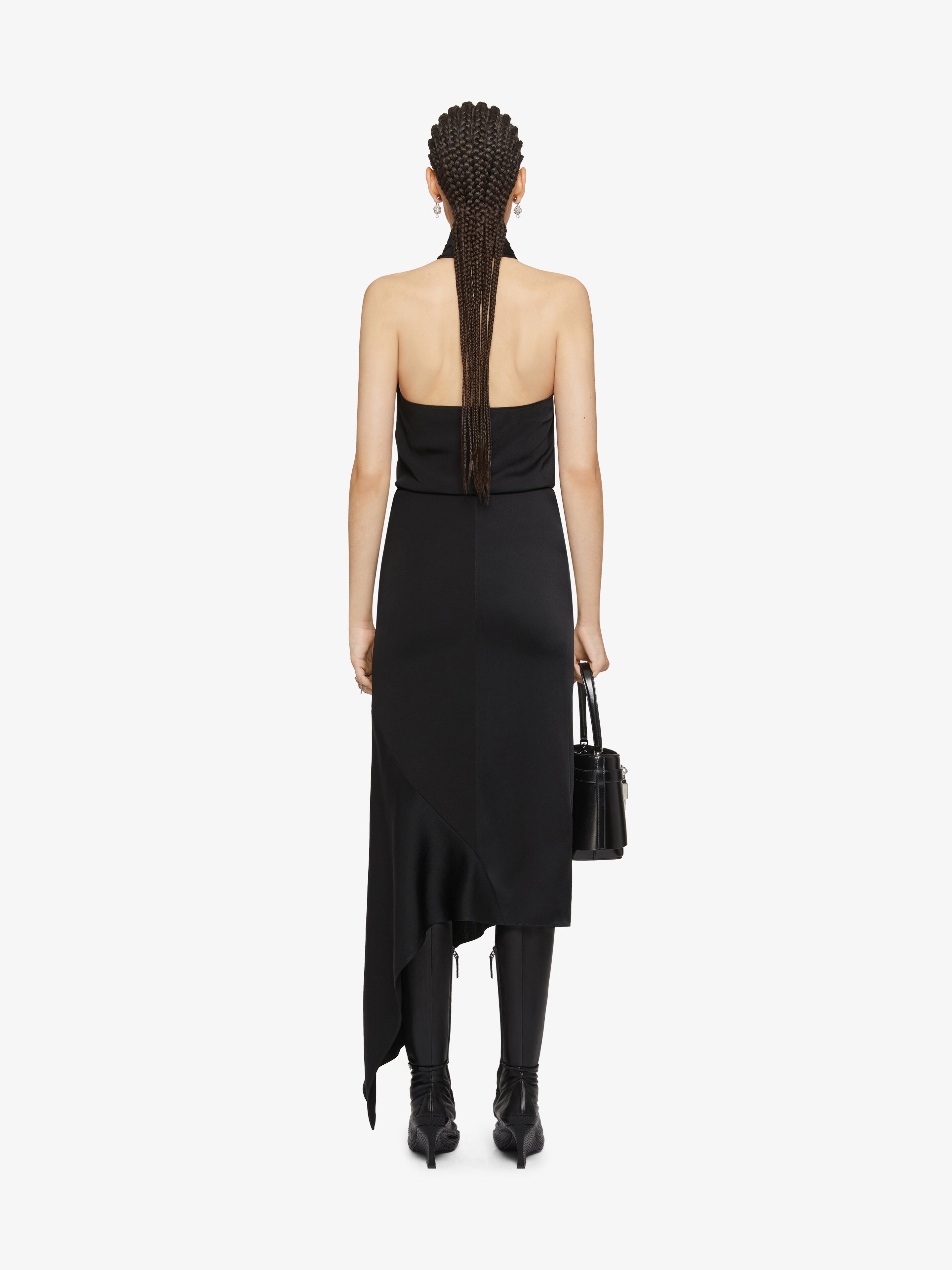 DRESS IN CREPE WITH SATIN BACK AND LAVALLIERE - 4