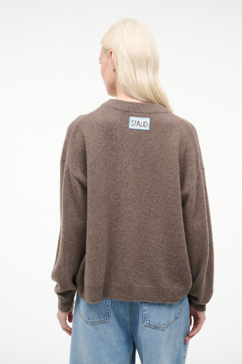 STAUD SERRANO CASHMERE RELAXED CREW TRUFFLE PATCHWORK 3
