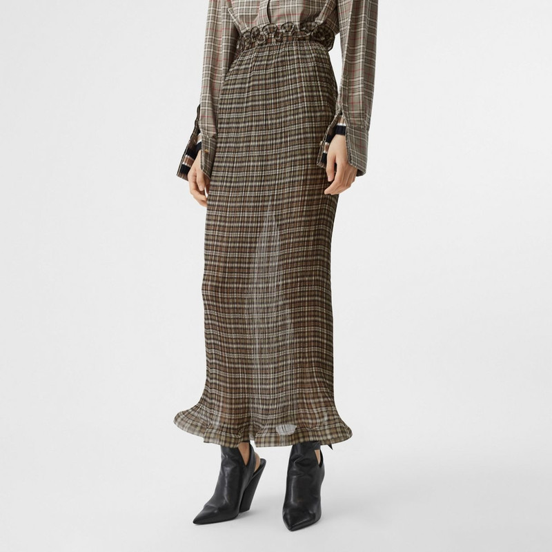 Ruffle Detail Check Chiffon Plissé Skirt 5