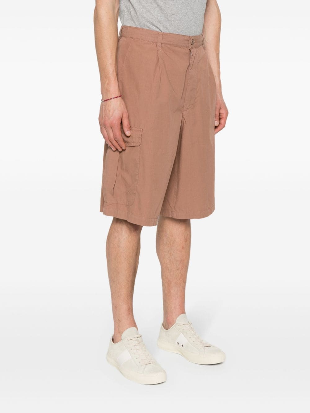 pleat-detail cotton cargo shorts - 3