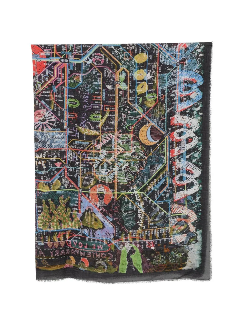graphic-print frayed scarf - 1