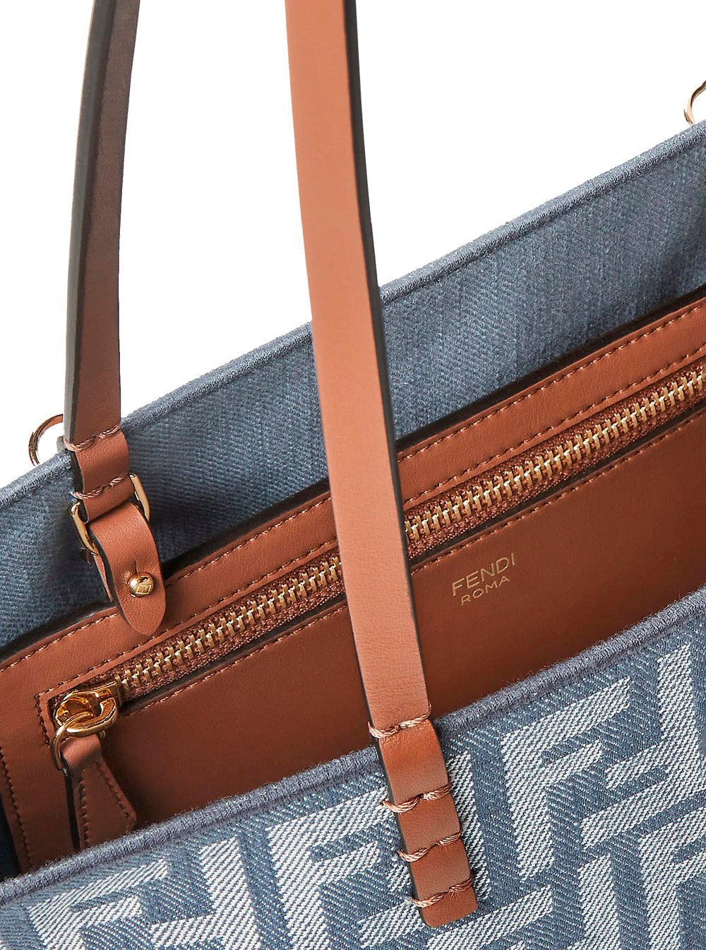 Fendi Women Blue Reversible Tote Bag With Two Top Leather Handles And All-Over Ff Motif In Cotton Wo - 6