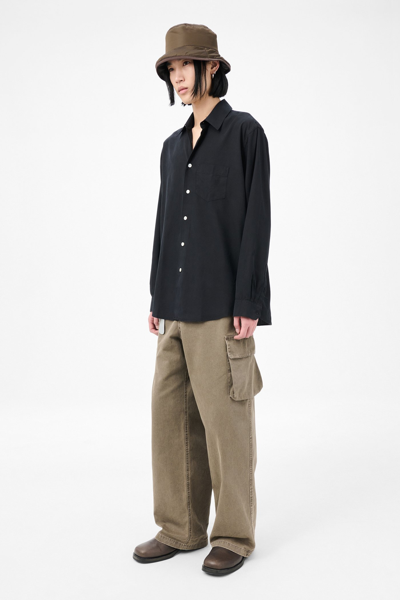 Initial Shirt Black Fine Silk - 4