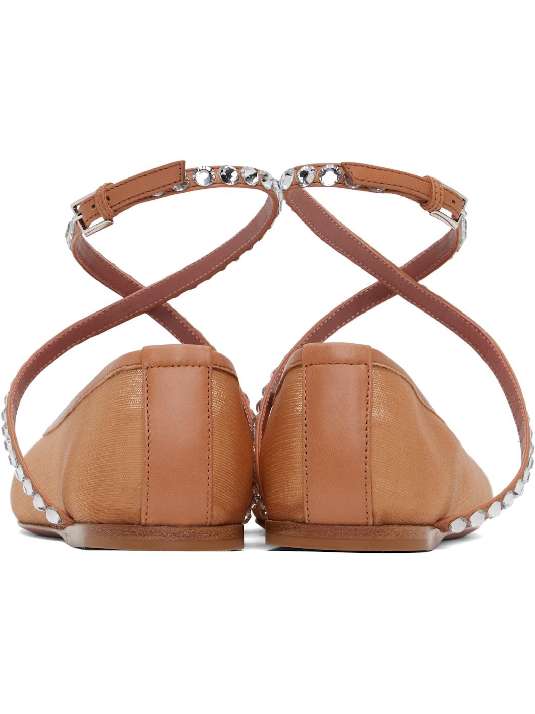 Tan Ane Mesh Crystal Ballerina Flats - 2